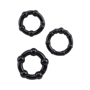 Get Lock - Beaded Cock Rings Set - Black