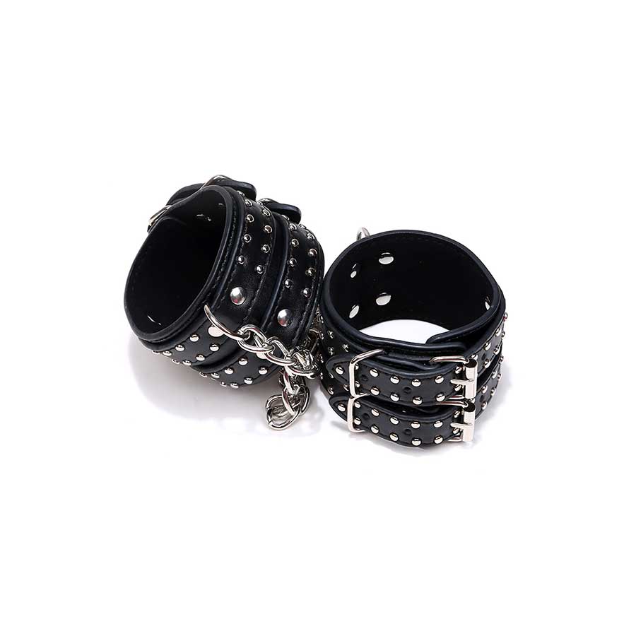 Studded Leather Cuffs - Silver Beads